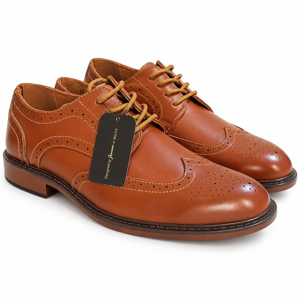 Jousen Milan Men's 8 Cognac Wingtip Brogue Oxford Dress Shoes Preppy Classic